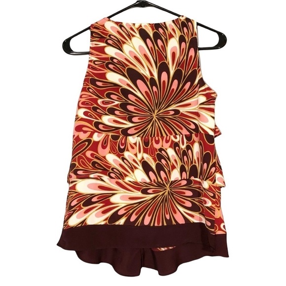 NYC Sleeveless Blouse Vneck Women Size XS Tier Layer Spring Summer Retro Orange - Picture 2 of 8